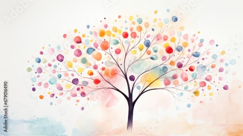 Festive tree. Easter watercolor illustration. Card background frame.
