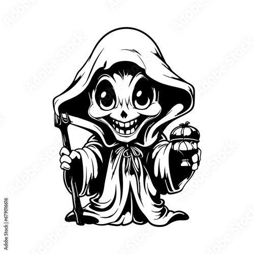 cute Grim reaper cartoon characters . Halloween concept . Isolate white background . Vector