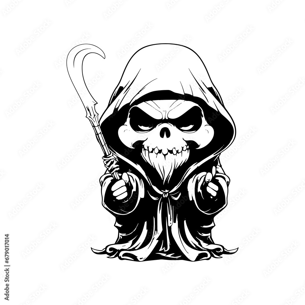 Obraz premium cute Grim reaper cartoon characters . Halloween concept . Isolate white background . Vector