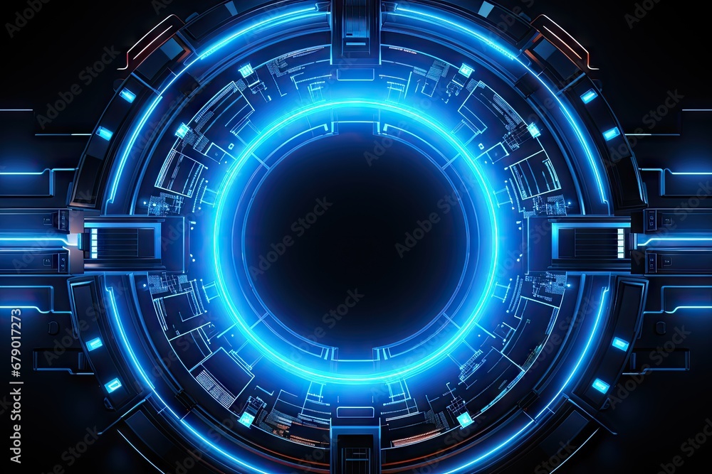 Abstract technology, hologram, neon light element, circle, innovation, vitality in futuristic design.by Generative AI Abstract technology, hologram, neon light element, circle, innovation, vitality in futuristic design.by Generative AI