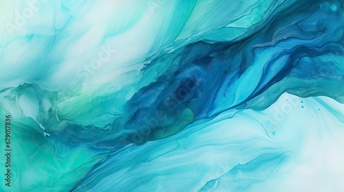 Abstract Teal, Blue, and Green Watercolor Paint Background with Fluid Texture.