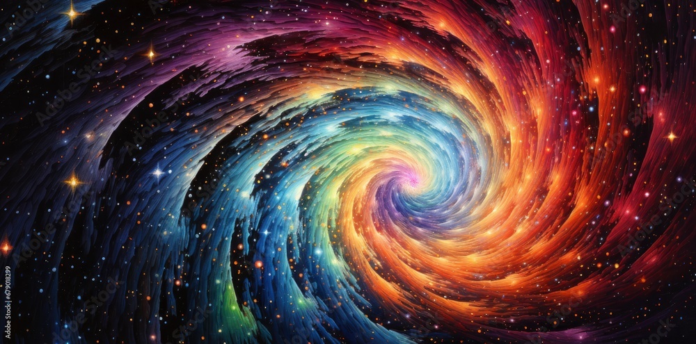 Vibrant Spiral Galaxy Painting A Cosmic Color Symphony.