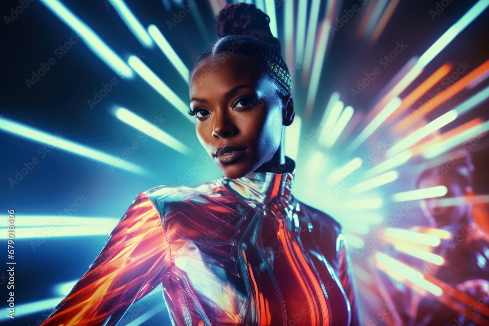 Visionary Black Woman Embracing the Radiant Brilliance of Tomorrow Generative AI Visionary Black Woman Embracing the Radiant Brilliance of Tomorrow Generative AI