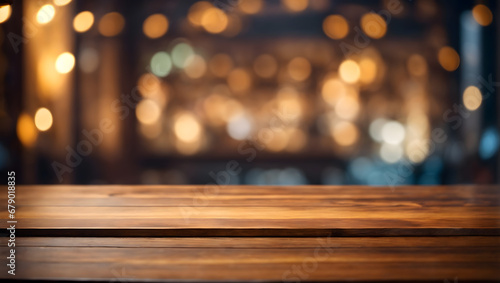 wood table and bokeh background
