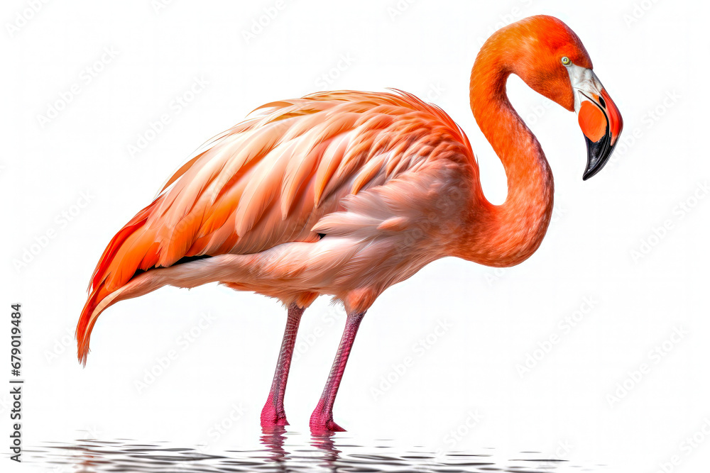 Obraz premium Greater flamingo (Phoenicopterus ruber) on white background
