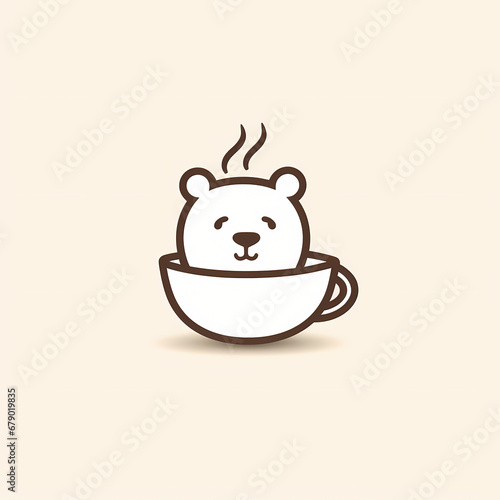 Bear with coffee cup icon, material, vector illustration, decorative design element, transparent background, app icon