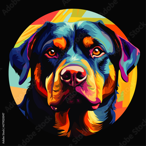 Vector Art Illustration of a Rottweiler Dog Cubist Style Inside a Circular Frame on a Black Background