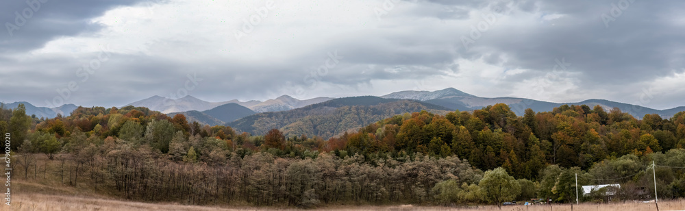 Panoramic image of Retezat Mountains, near Campu lui Neag, Hunedoara,  Romania