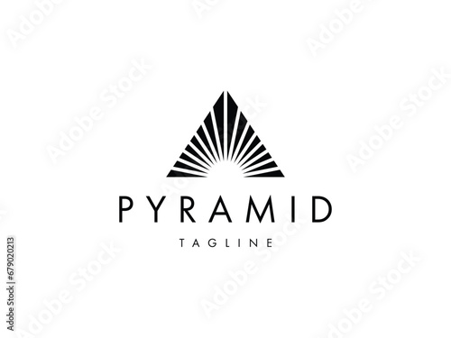 minimal pyramid triangle sun line logo design photo
