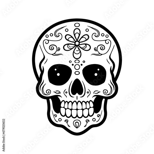Illustration of mexican sugar skull. Day of the dead. Dia de los muertos. Design element for logo, label, emblem, sign, poster, t shirt.