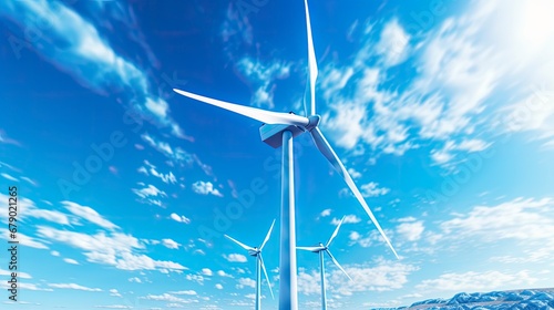 Close-Up of Wind Turbine Against Blue Sky Background.