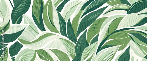 Vintage Tropical Leaf Pattern Poster Design in Muted Green and White Earth Tones.