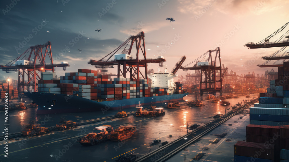 Busy Shipping Port with Containers Ships and Ongoing Global Supply Chain Operations Busy Shipping Port with Containers Ships and Ongoing Global Supply Chain Operations