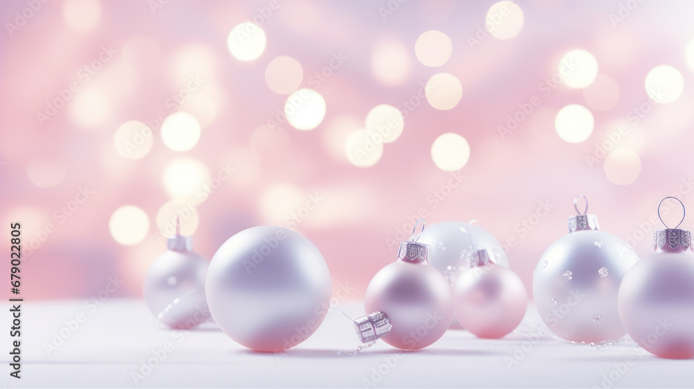 fir tree and Baubles , Abstract christmas lights on background pastel tone fir tree and Baubles , Abstract christmas lights on background pastel tone