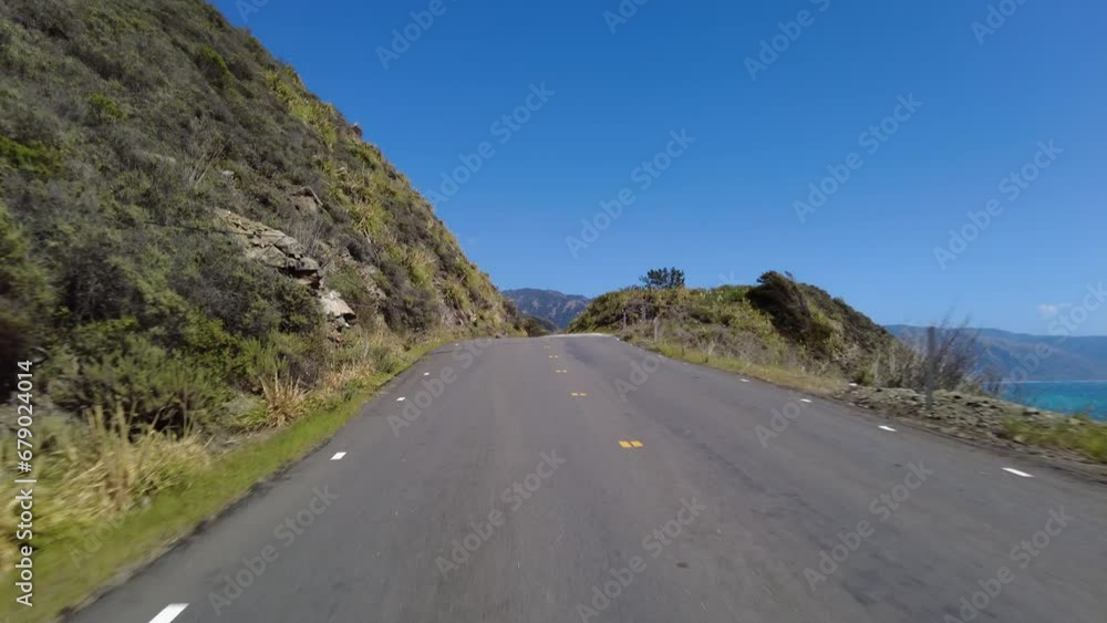 Big Sur Pacific Coast Highway Northbound 5 Limekiln State Park to Big Creek Bridge 07 Rear View MultiCam Driving Plate California USA Big Sur Pacific Coast Highway Northbound 5 Limekiln State Park to Big Creek Bridge 07 Rear View MultiCam Driving Plate California USA