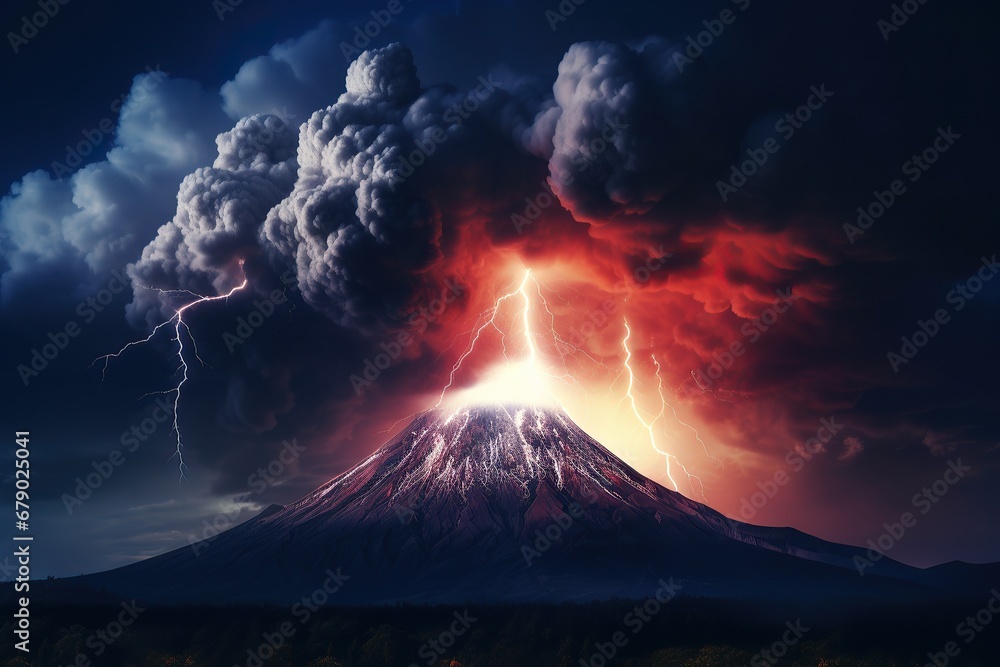 View of massive volcano eruption