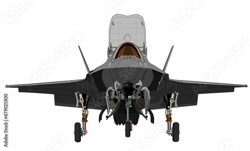 F-35B Stealth Fighter Vertical Take Off Editable Vector Illustration - For Patches, Banners, T-Shirts or Posters