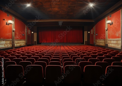 Una sala de butacas de un cine o un teatro antiguo vacía 