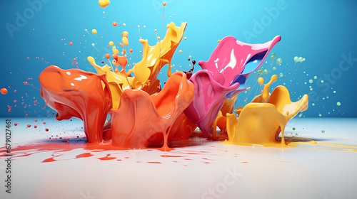Abstract colorful splash on the ground 3d background.