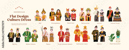 Isolated Traditional Wedding Dress Costume Indonesia Culture flat design photo