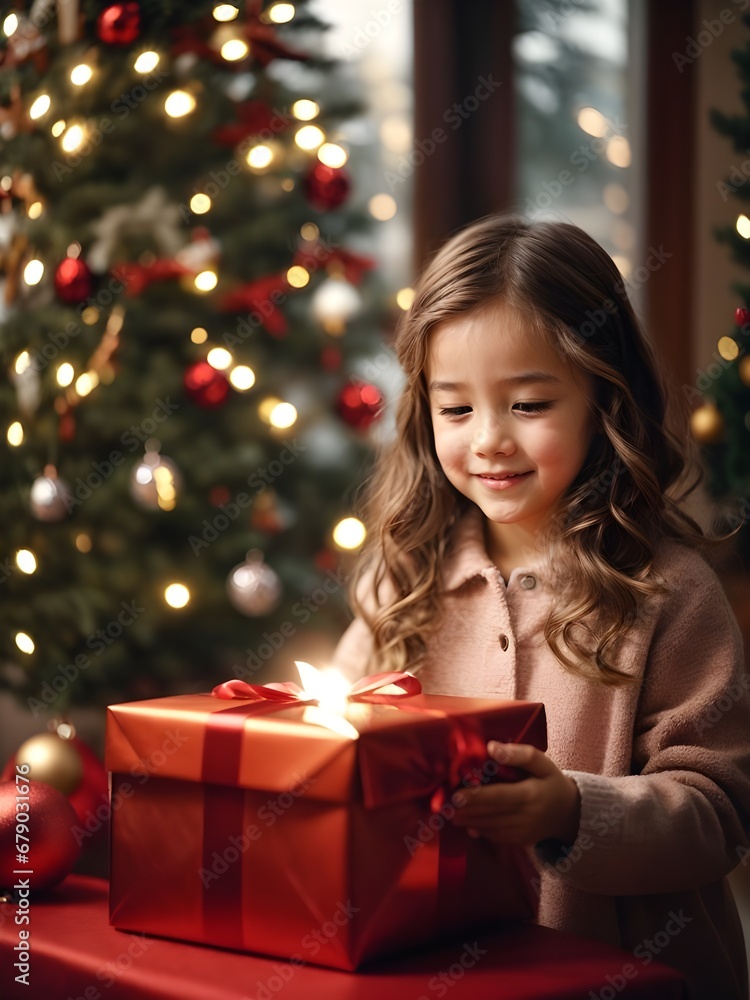 Happy girl with christmas gift Happy girl with christmas gift