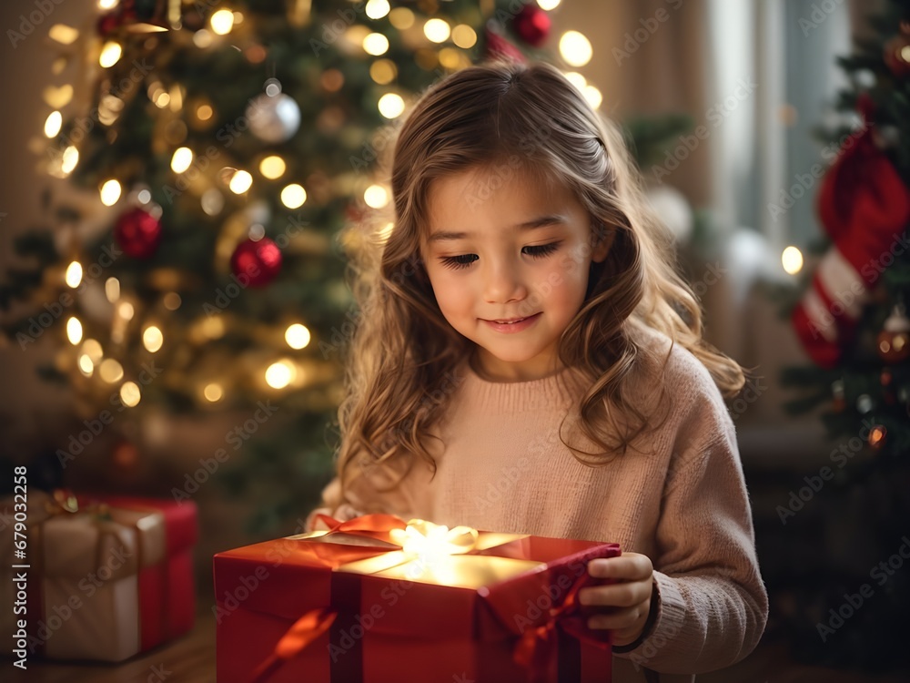 Happy girl with christmas gift Happy girl with christmas gift