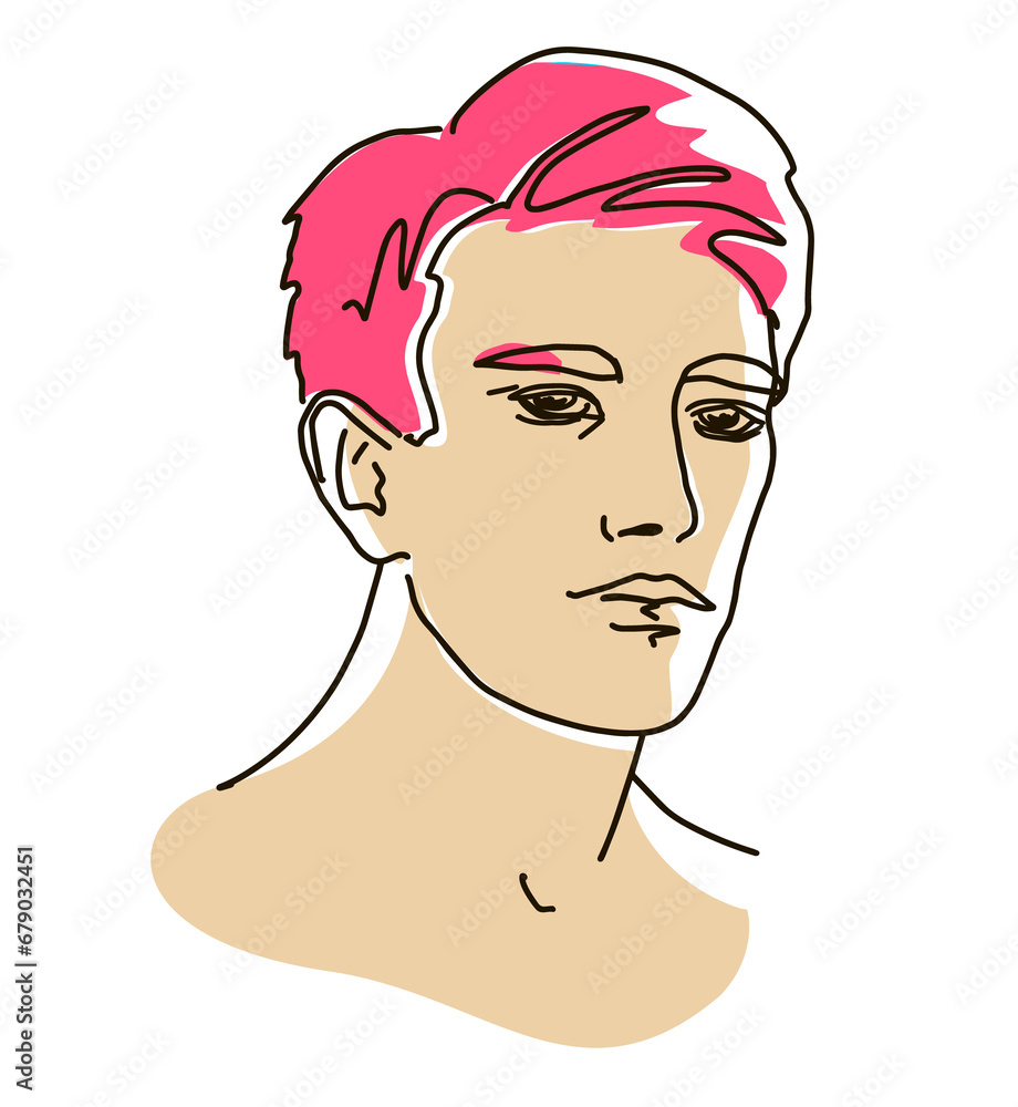  line drawing with color shapes man face. male linear portrait. Outline man avatar
