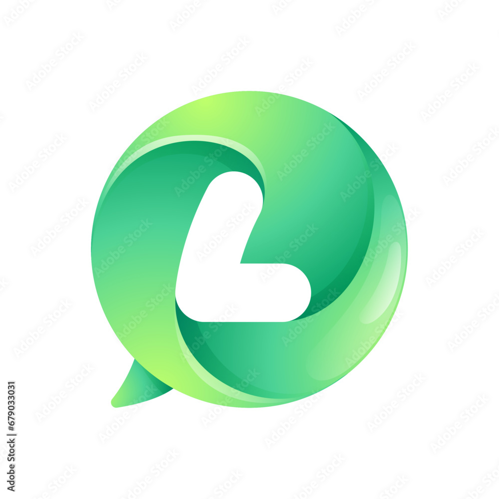 L letter logo inside speech bubble with swirl pattern. Negative space style icon. Colorful gradient emblem for your social media app, call center, online message, feedback icon, telemarketing screen. L letter logo inside speech bubble with swirl pattern. Negative space style icon. Colorful gradient emblem for your social media app, call center, online message, feedback icon, telemarketing screen.