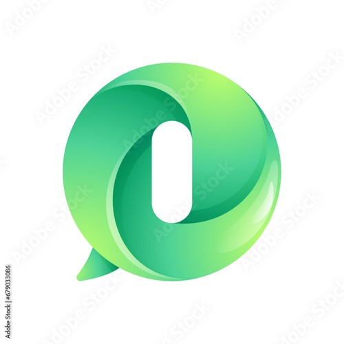 I letter logo inside speech bubble with swirl pattern. Negative space style icon. Colorful gradient emblem for your social media app, call center, online message, feedback icon, telemarketing screen.