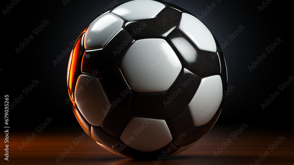 Naklejka premium soccer ball on black background HD 8K wallpaper Stock Photographic Image