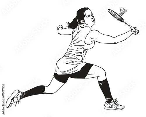 hand drawn badminton action vector illustration