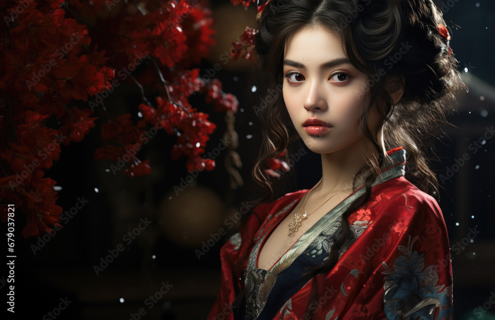 smiling Chinese girl with Chinese new year traditional clothing, lunar spring festival smiling Chinese girl with Chinese new year traditional clothing, lunar spring festival