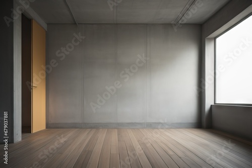 Empty room interior background, gray concrete wall and wooden floor