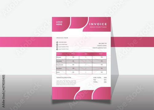 abstract invoice design template with red variation color combinations.