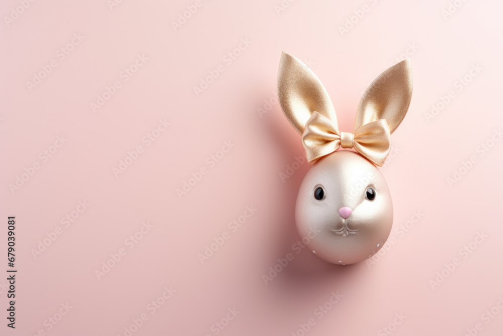Easter Decorations Concept with Golden Bow Egg and Cute Bunny Ears Easter Decorations Concept with Golden Bow Egg and Cute Bunny Ears