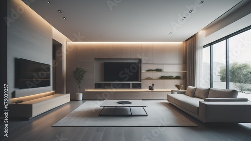 Minimalist interior design of modern living room with tv