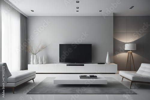 Minimalist interior design of modern living room with tv