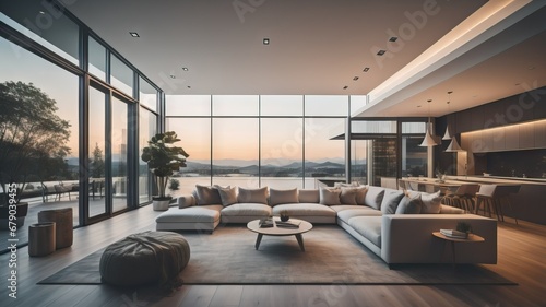  Modern evening interior of living room