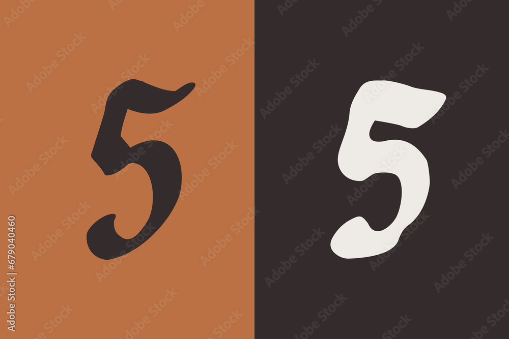 Naklejka premium 5 logo. Number five Medieval script. Original and regular calligraphy. Middle Ages Gothic set.