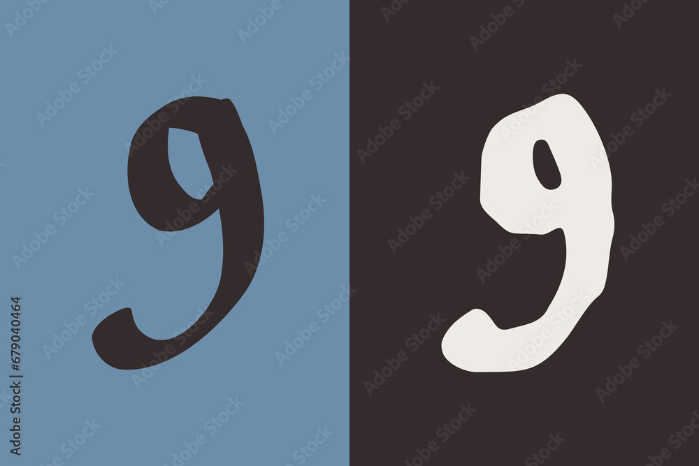 Obraz premium 9 logo. Number nine Medieval script. Original and regular calligraphy. Middle Ages Gothic set.