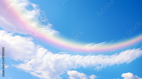 a rainbow in the sky with clouds in the background