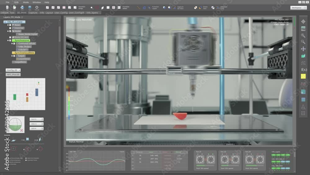 Futuristic medical science 3d printer creating a fake kidney. Setting up software for a modern scientific 3d printer. Science 3d printer manufacturing an artificial recreation of vital health organs. Futuristic medical science 3d printer creating a fake kidney. Setting up software for a modern scientific 3d printer. Science 3d printer manufacturing an artificial recreation of vital health organs.