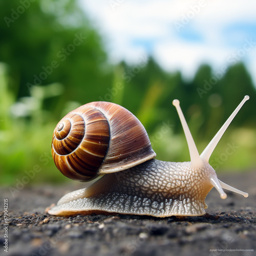 Stunning drawing of realistic snail front, animal planet, full-length snail. Unusual background. © A LOT ABOUT EVERYTHI