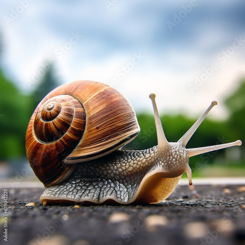 Stunning drawing of realistic snail front, animal planet, full-length snail. Unusual background. © A LOT ABOUT EVERYTHI