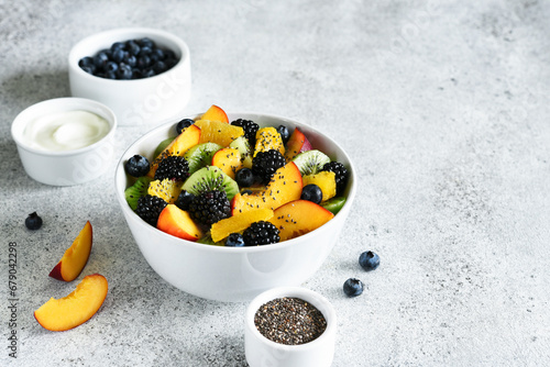 Fruit salad with honey and chia seeds