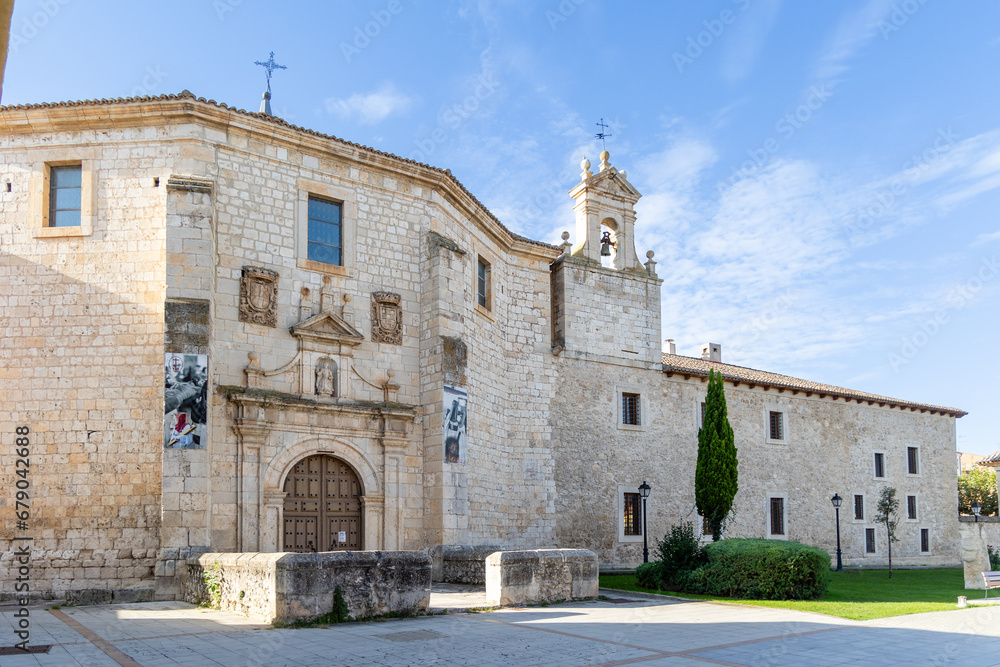 Peñafiel, Spain - October 12, 2023: details of the buildings of the historic center in the city of Peñafiel, Valladolid, Spain