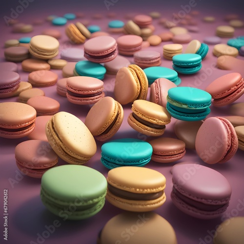Macaron dessert concept of various colors floating in the air on a clean png background -Generative AI © 효민 이