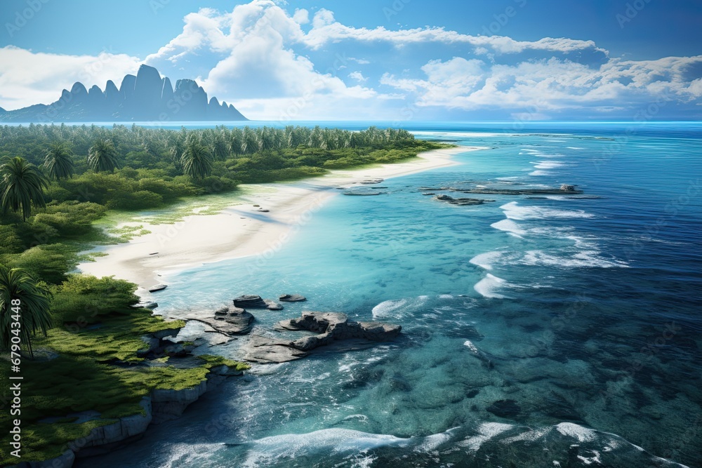 Kiribati landscape.  Aerial drone view. Generative AI Art. Beautiful view. - obrazy, fototapety, plakaty 