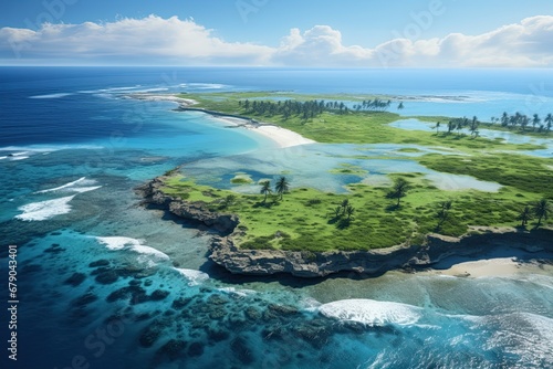 Kiribati landscape.  Aerial drone view. Generative AI Art. Beautiful view.