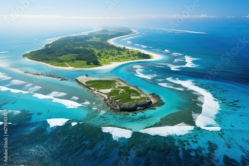 Kiribati landscape. Aerial drone view. Generative AI Art. Beautiful view.
